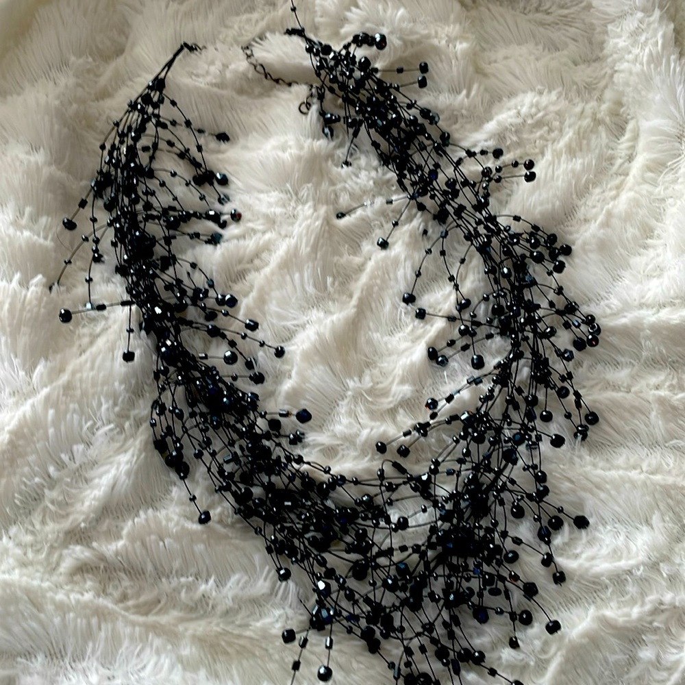 Charcoal colored beads,pretty with gray or silver dress,blouse blue